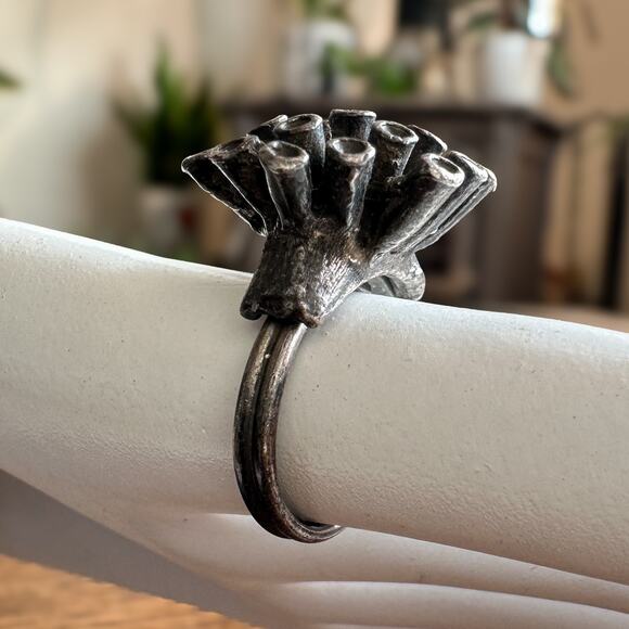 Brutalist Biomorphic Upcycled Ring Tentacle Sea Anemone Ring Size 6 Adjustable - Picture 13 of 13